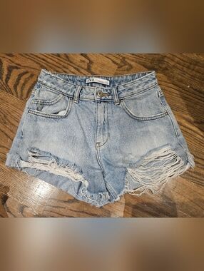 ZARA Light Blue Distressed Denim Shorts - Women's